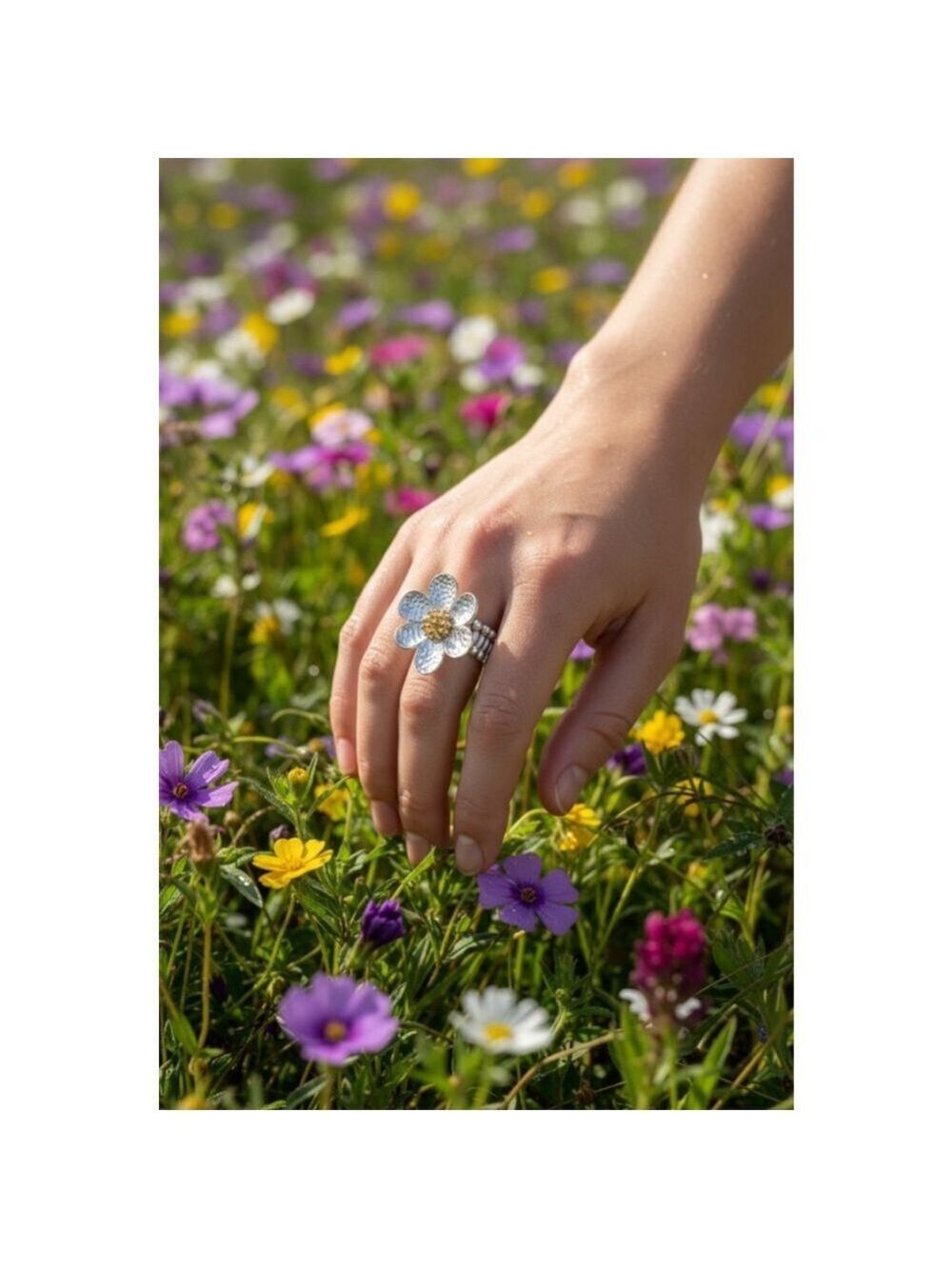 Clover Silver & Gold Flower Stretch Ring